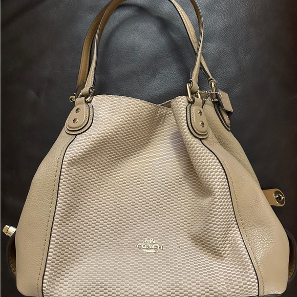 Coach Handbags - Coach Tan Shoulder Bag with Pebbled Leather and Silver Hardware